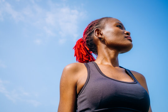 Portrait of a woman against the sky