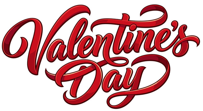 Valentine's Day Script: Elegant red script spelling out Valentine's Day with a classic, romantic feel, perfect for greeting cards and holiday decorations.