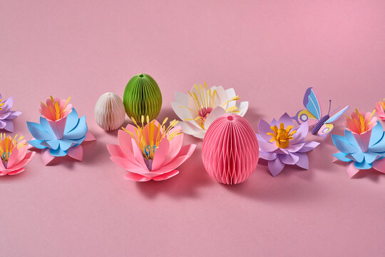 Paper spring craft easter set with flowers
