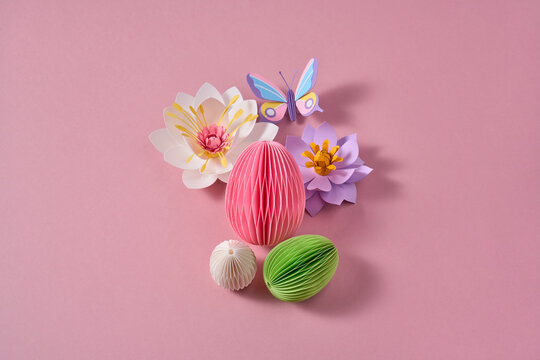 Paper spring craft easter egg with flowers