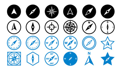 Professional compass and navigation vector icons for maps and exploration themes. © Andika