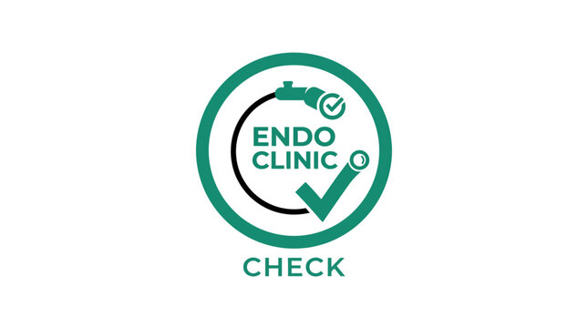 Endo clinic check vector graphic with medical scope and checkmark