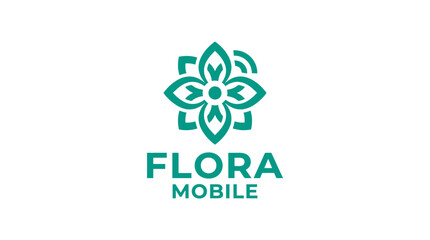 Fototapeta premium Teal floral logo with text 