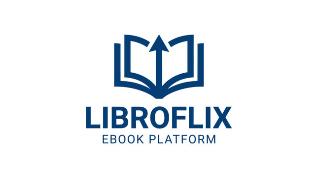 Modern vector logo for an ebook platform with an open book and upward arrow