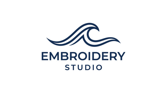 Ocean wave graphic element for embroidery studio logo design