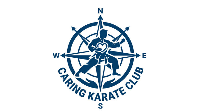 Martial arts logo with compass and heart element, vector illustration