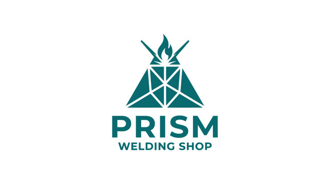 Tepee-shaped geometric logo with flame and text 'PRISM WELDING SHOP'