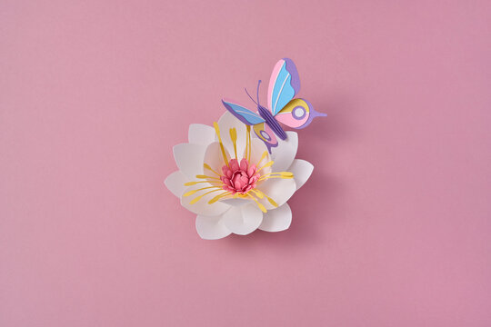 Paper spring craft butterfly on floral egg
