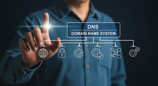 Concept of DNS domain name system in internet technology networking and security