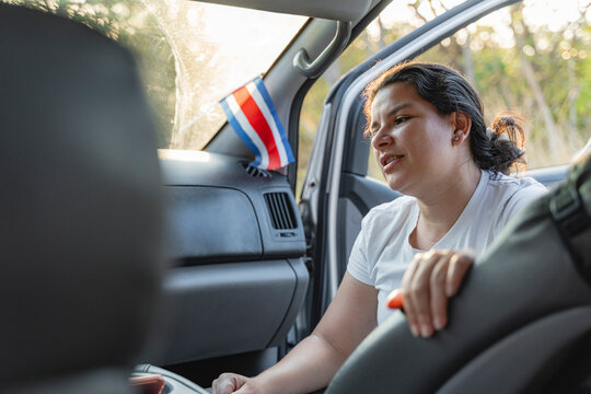 Woman learning driving in costa rica car