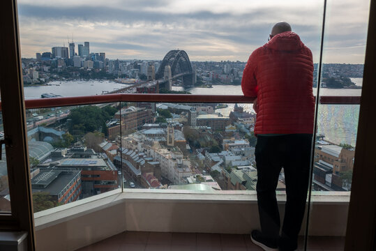 Hotel Balcony taking in the view of Sydney City.