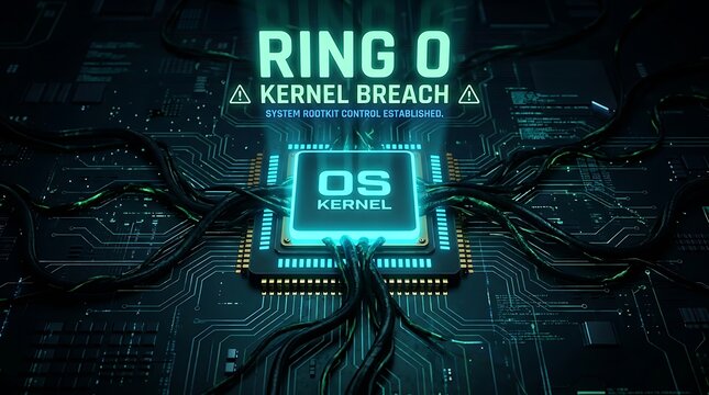 Digital OS Kernel Breached by Rootkit Attack: Ring 0 Exploited with System Control Established on Circuit Board