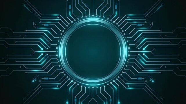 Glowing blue technology ring with circuit board lines for logo reveal background animation