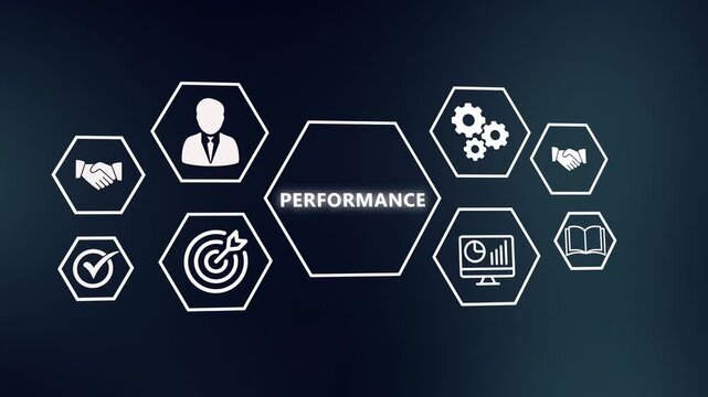 Corporate Performance Evaluation and Key Metrics Tracking. Digital Hexagonal Gauge Animating High-Speed Execution, Business Achievements, and Growth Analytics.