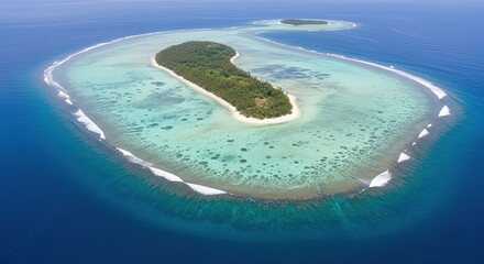Obraz premium Aerial Panorama of Bunaken Island with Pristine Teardrop-Shaped Coral Reef