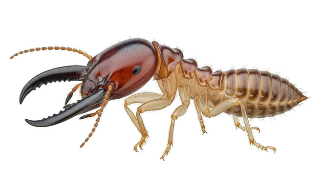 Close-up of brown ant with open jaws