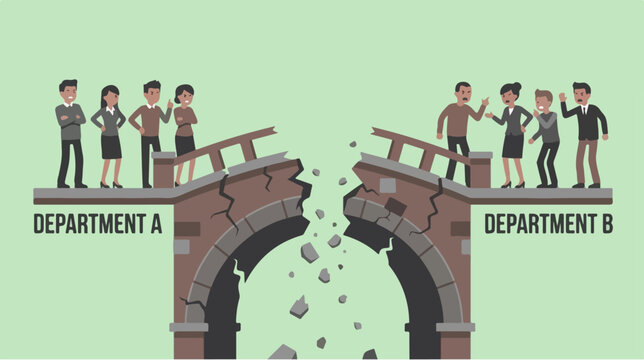 Business people on separate bridges.