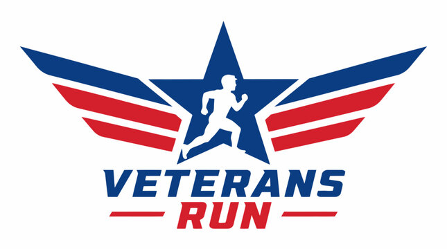 Veterans Run graphic element with star and wings, vector illustration