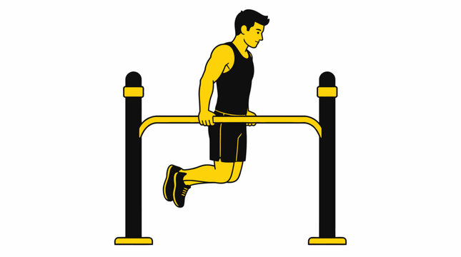 Man doing dips on parallel bars in flat graphic style