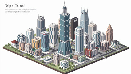 Naklejka premium Modern Taipei city skyline with skyscrapers and urban skyline city vibrancy aerial view