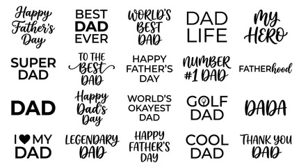 Obraz premium Happy Fathers Day Calligraphy and Lettering Text Vector Bundle 