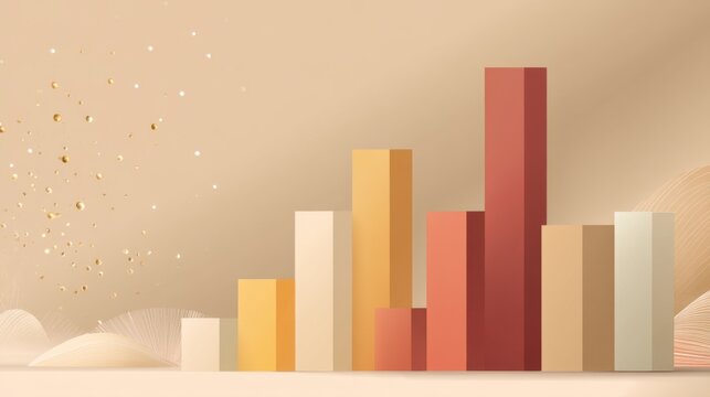 Abstract geometric shapes with bar charts in soft pastel colors on a minimalistic background displaying modern design and elegant decor elements