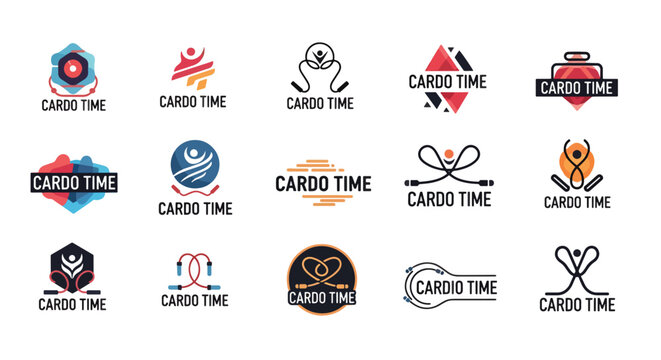 Collection of Cardio Time Fitness and Gym Logos.