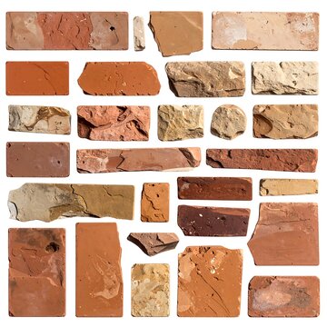 A collection of variously shaped and colored bricks and stones