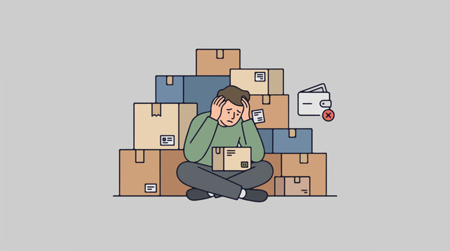 Man sitting with cardboard boxes.