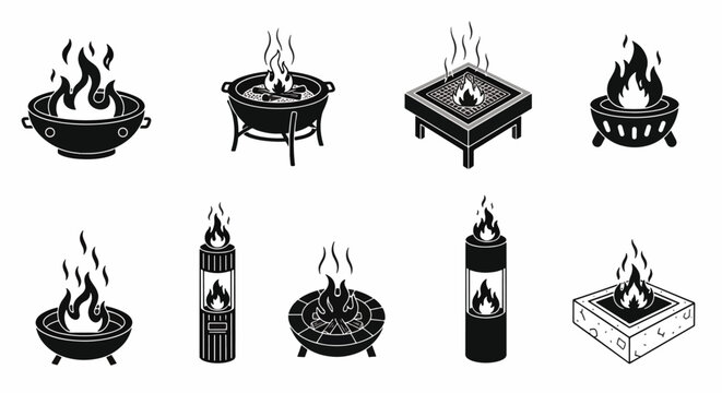 Collection of Various Fire Pits and Outdoor Heaters.