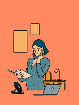 Woman multitasking while doing business phone call
