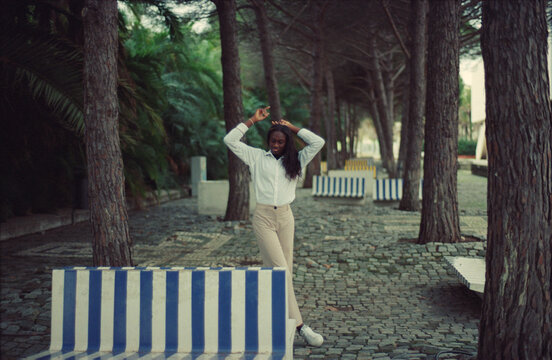 Walking Between Pine Trees