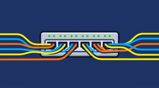 Network Switch with Colorful Cables.