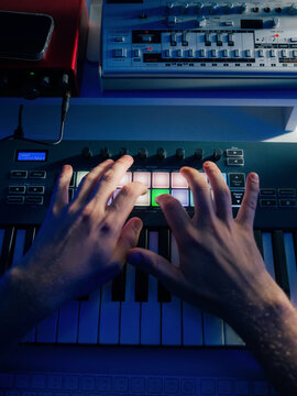Man creating new music track in studio 