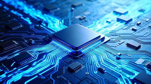 Closeup of a glowing circuit board