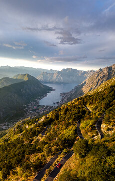 Views of Mountains and Bay in Montenegro During sunset