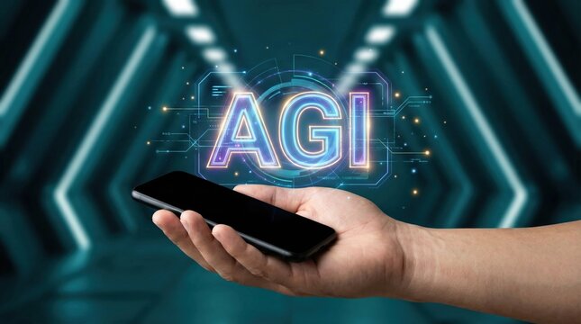 Artificial intelligence agents and agi represent advanced ai innovation with haptic technology in futuristic digital concepts
