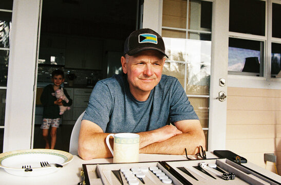Candid portrait of dad in the morning at home