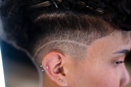 Close Up Skin Fade with Shaved Line Design