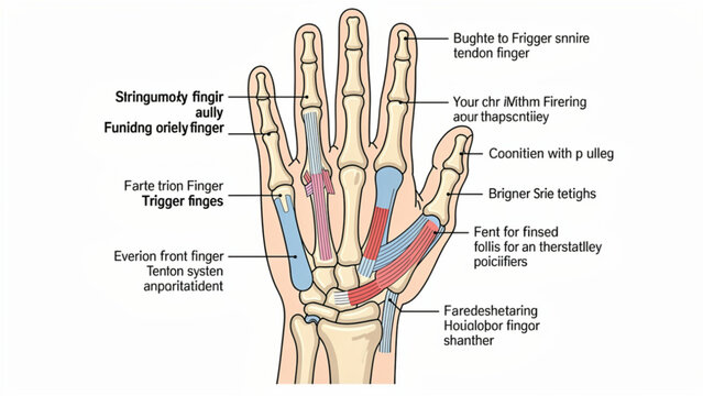 Anatomical Hand Map Showing Bones Muscles and Ligaments for Medical Illustration