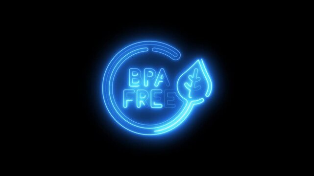 B P A Free Neon Sign with Leaf and Recycling Symbol on Black Background Eco Friendly Plastic Safety Guarantee Indicator