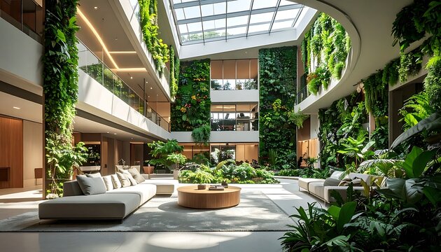 Modern interior design with green walls.