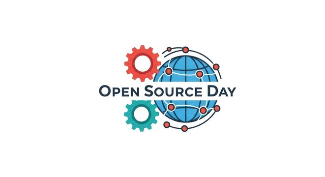 Open source day logo with globe and colorful gears