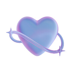 3D render heart planet icon featuring a planetary ring and glowing stars in a vibrant purple and blue gradient. for contemporary user interface designs, Valentine's Day promotions,  © Muhammad
