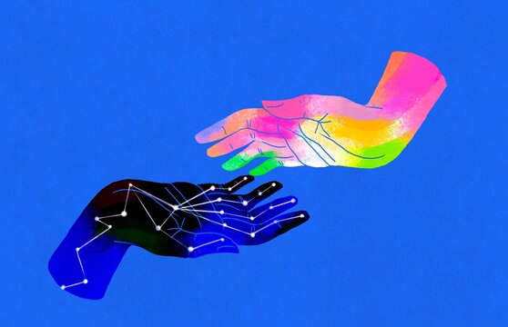Human and Digital Hand Touch &ndash; Technology Connection Concept