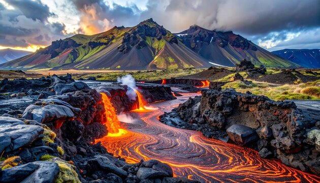 Basalt Flow- -A high-detail texture study of cooling volcanic basalt 