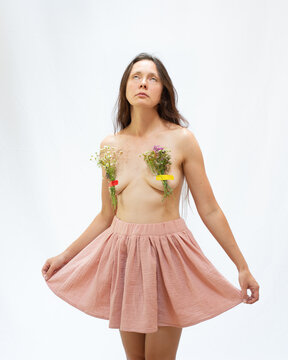 Woman with flowers on her breast 2