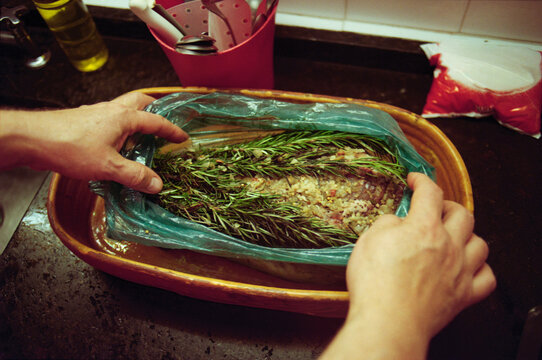 Seasoning Lamb in Dish