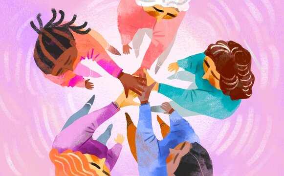 Women Holding Hands in Circle &ndash; Unity and Support Concept