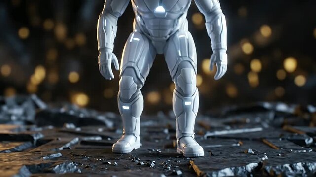 Astronaut rising from rocky alien planet surface with galaxy reflection in helmet visor